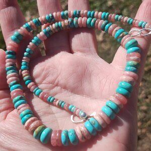 Jay King DTR 925 Sterling Silver Turquoise and Rhodochrosite disc Bead Necklace
